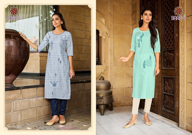 Baanvi Sitara 1 Embroidery Cotton Ethnic Wear Latest Kurti With Pant Collection